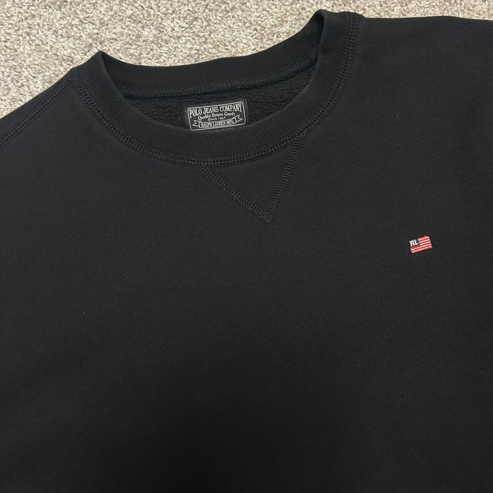Polo Jeans Company Ralph Lauren Crewneck Sweatshirt Black Men's Large RL Flag